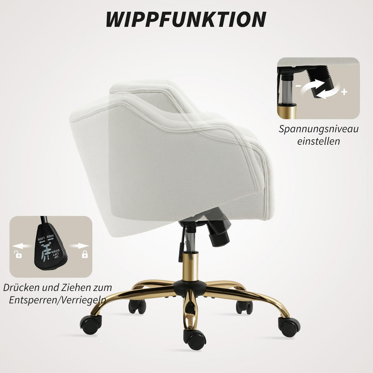 HOMEOFFICE Stuhl, Höhenverstellbarer Schreibtischstuhl Drehbar, Beige - Beige, Kunststoff (52/81/54cm) - HOMCOM