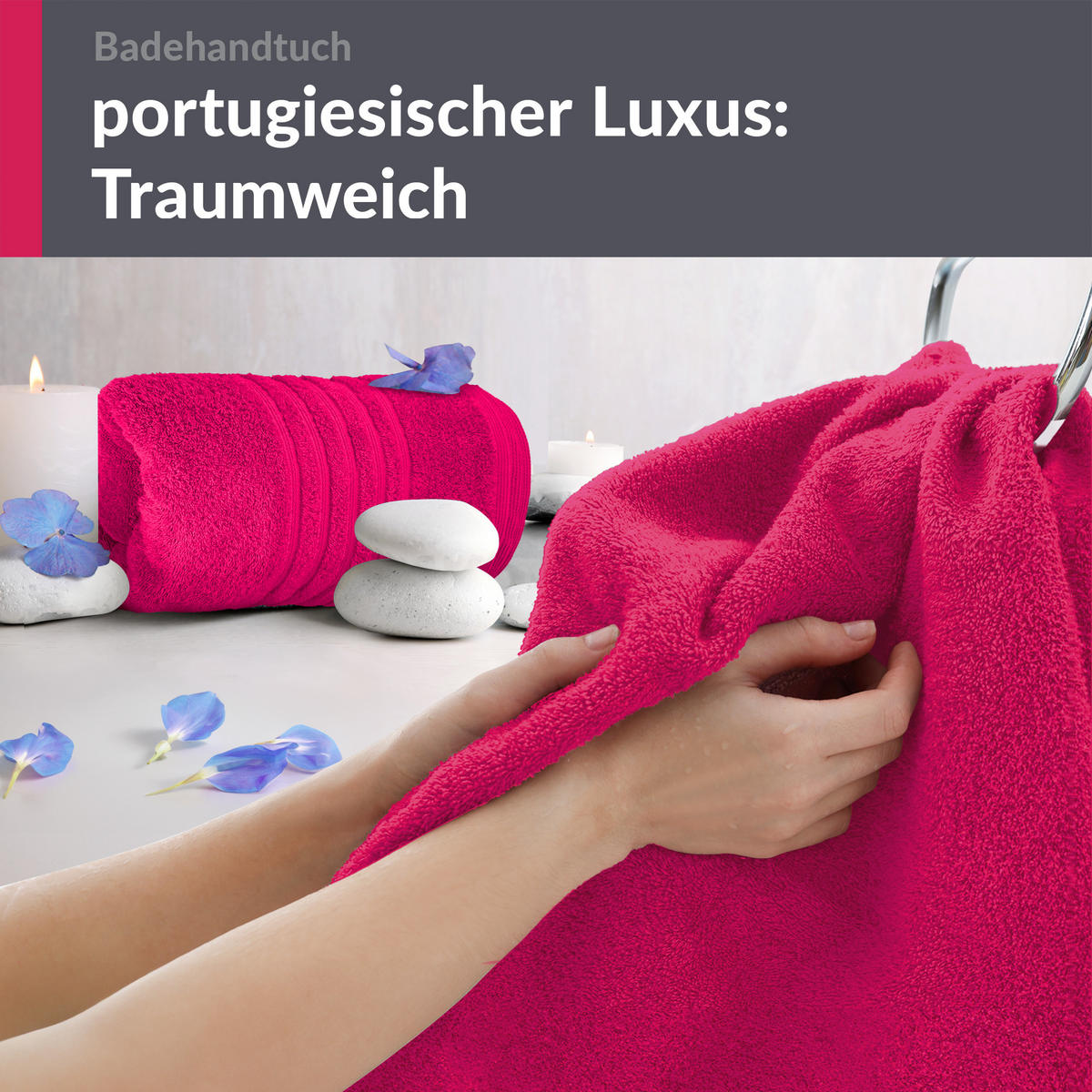 BADETUCH London Rhabarber Rot 2er Set 100x150 - Pink, Textil (100/150cm) - Lashuma