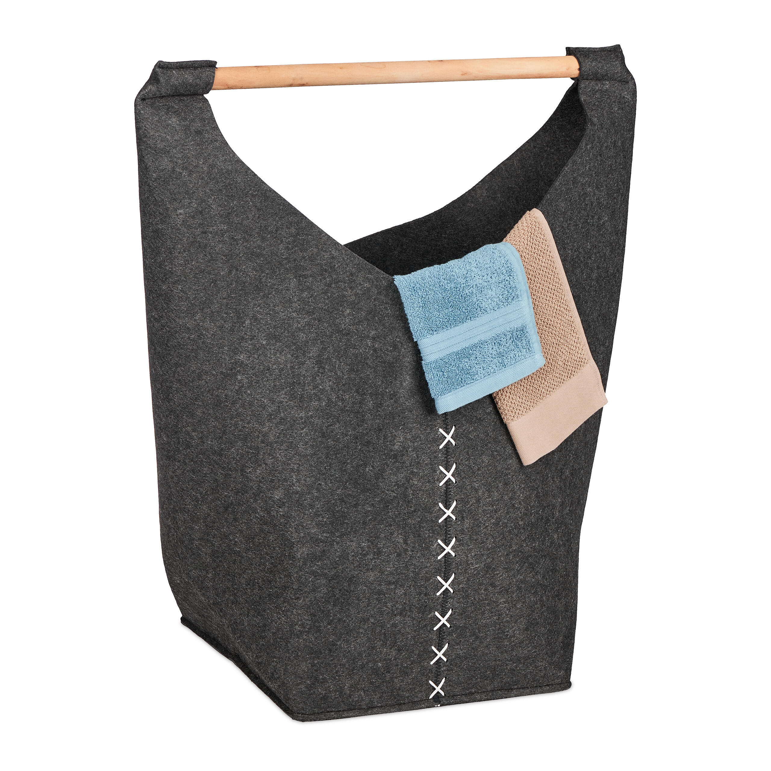 WÄSCHESAMMLER - Anthrazit, Holz/Textil (62/68/34.5cm) - Relaxdays