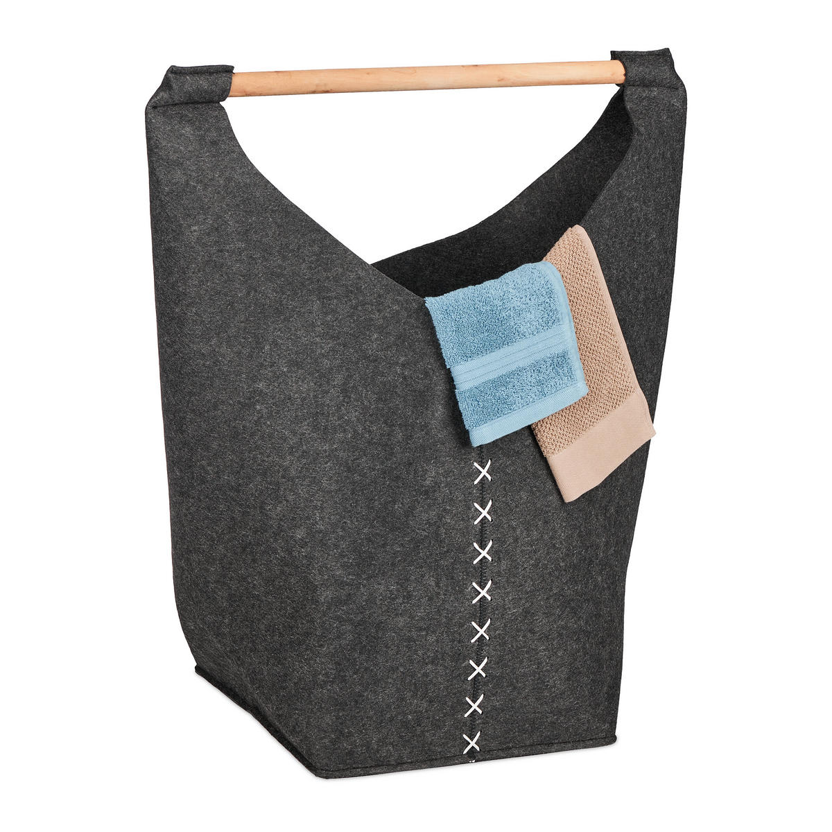 WÄSCHESAMMLER - Anthrazit, Holz/Textil (62/68/34.5cm) - Relaxdays