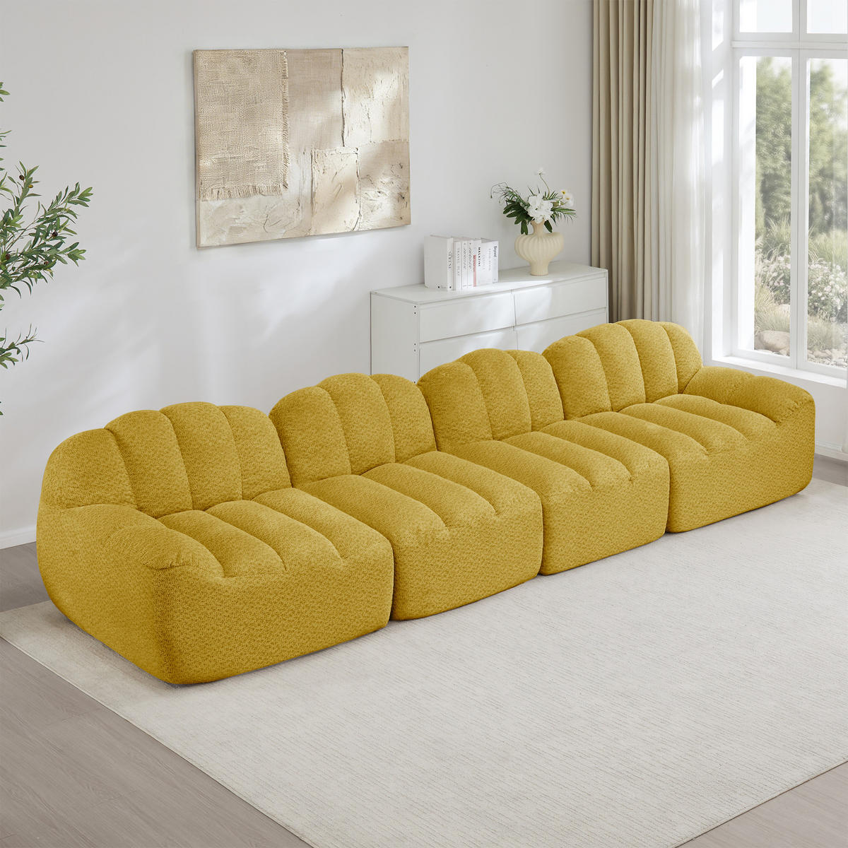 4-SITZER SOFA Granulierte Fleece Gelb - Gelb, Textil (366/79/104cm) - WISHDOR