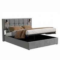 BETT mit Stauraum 140/200 cm, mit 2 zylindrischen LED-Lampen, Stauraum, USB-A/C-Aufladung, Holzlattenrost, Metallrahmen, gepolstertes Samtbett – Grey - Grau, Holzwerkstoff (140/200cm) - Brevoria