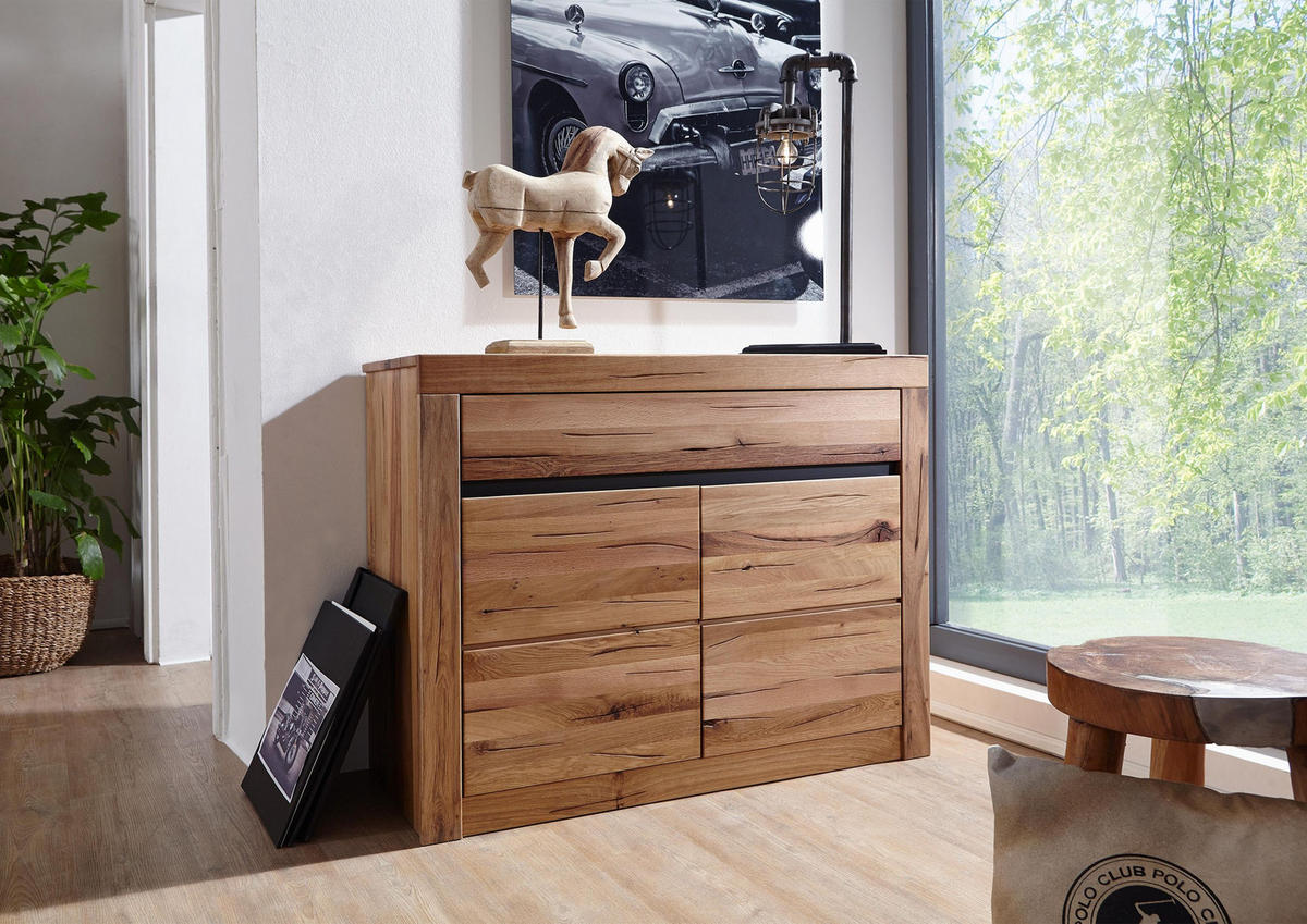 SIDEBOARD Wildeiche / Zerreiche 108x43x80 natur geölt MONTREUX #150 - Braun, Holz (108/80/43cm) - Massivmoebel24