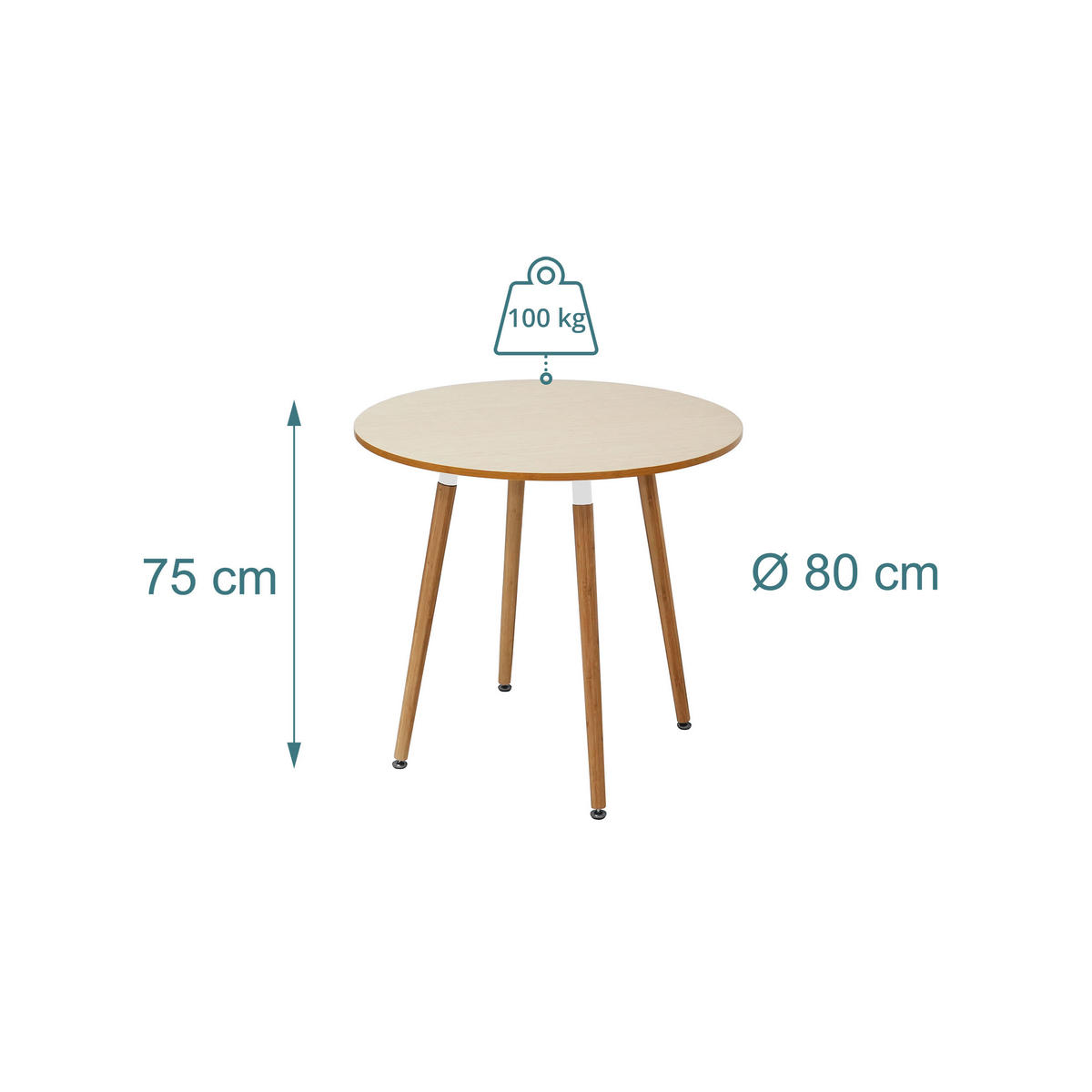 JÍDELNÍ stůl - světle hnědá, kov/dřevo (80/80/75cm) - Relaxdays