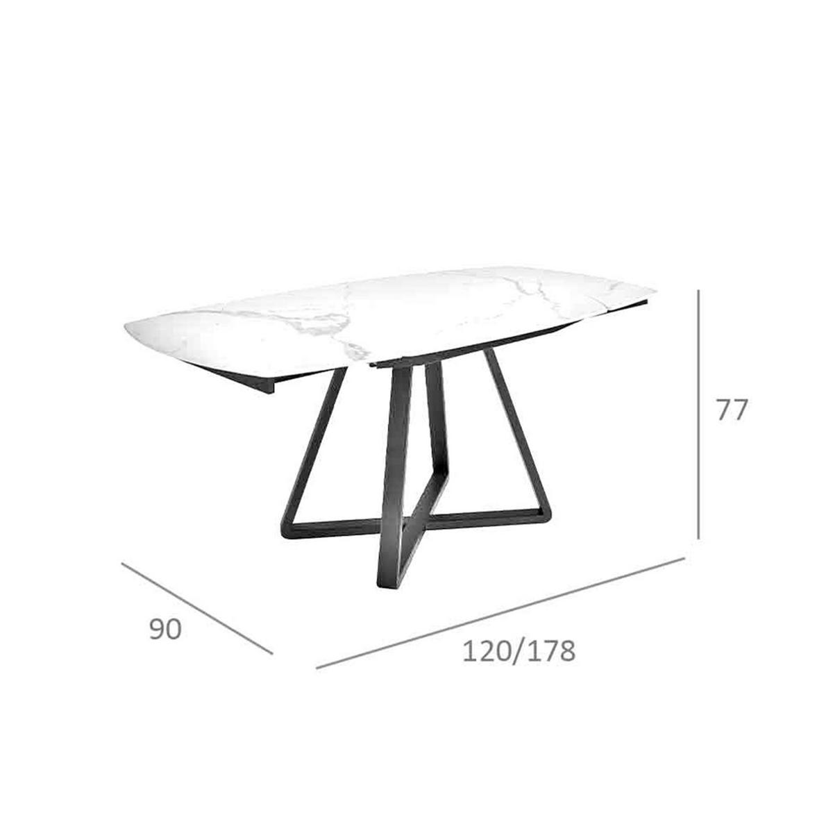 ESSTISCH Ausziehbarer Esstisch ovales Fass porzellanmarmor aus schwarzer Stahl Ø120/90/77 cm - Schwarz/Weiß, Stein (90/120/77cm) - ANGEL CERDA