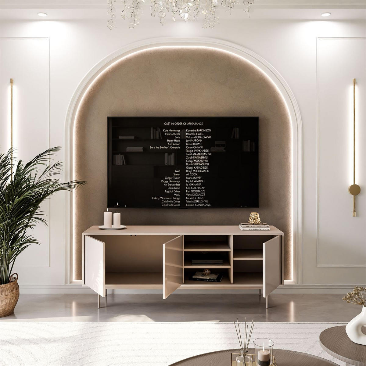 TV-SCHRANK SANAYI Kaschmir Hochglanz mit Gestell - Kaschmir, Holzwerkstoff (156/62/38cm) - Lookway