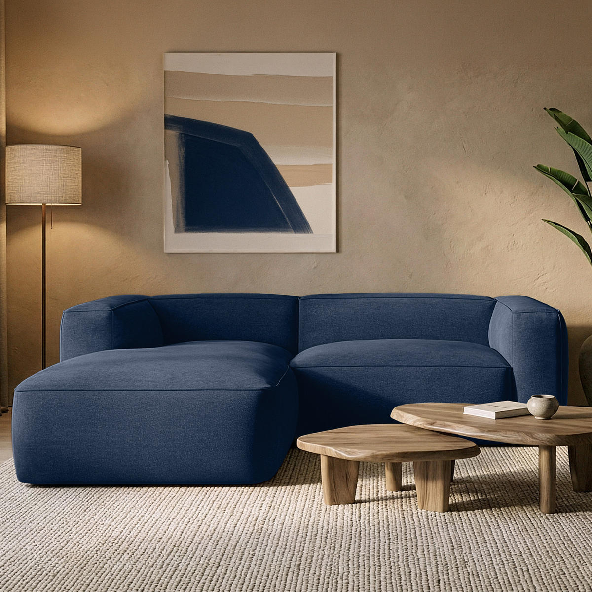 ECKSOFA LINKS FUBBO, Dunkelblau - Dunkelblau, Holz/Holzwerkstoff (225/176cm) - KONSIMO®