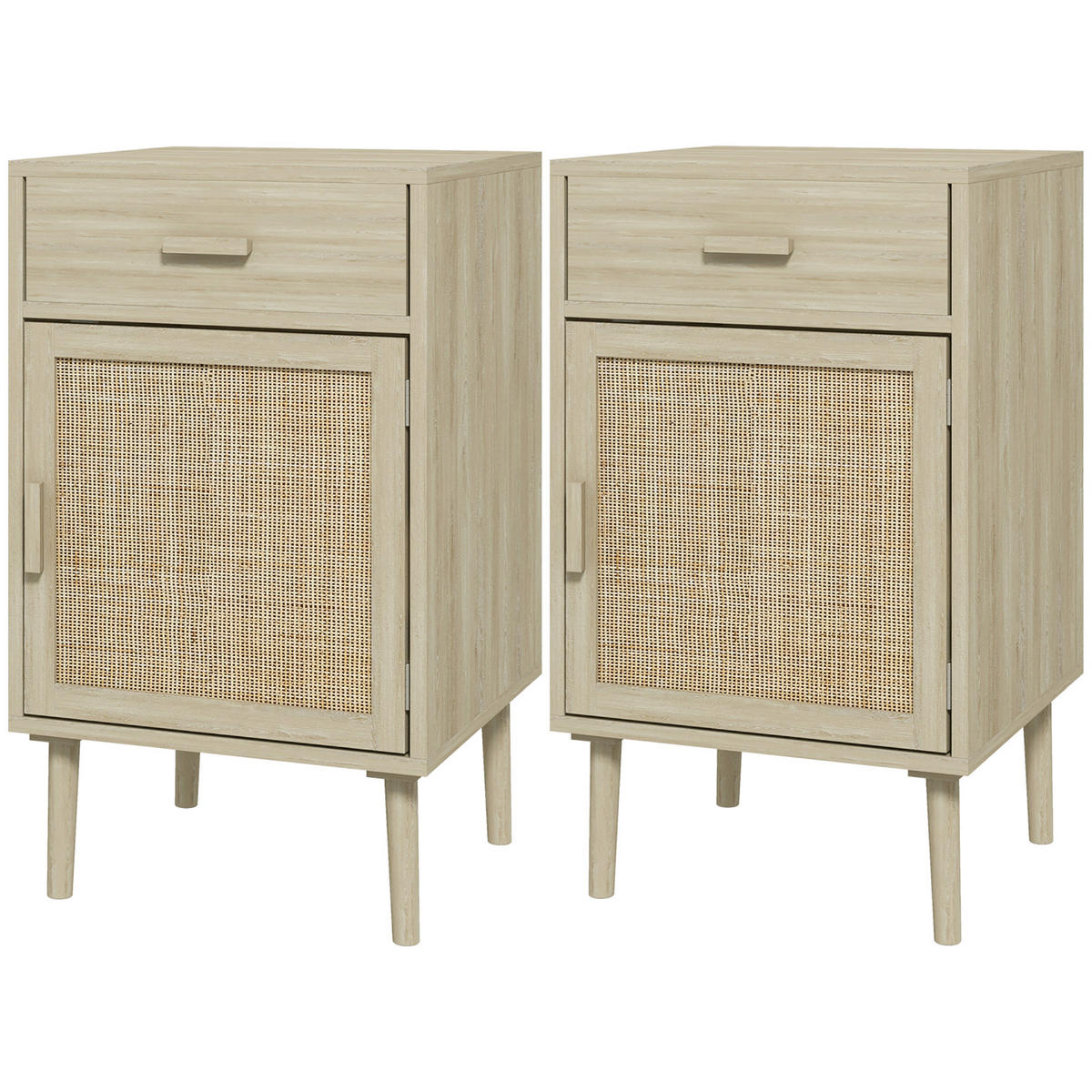 NACHTTISCH Eiche Spanplatte Rattan mit Schublade und Tür 2er-Set - Eichefarben, Holzwerkstoff (40/68.5/40cm) - PANGIVO