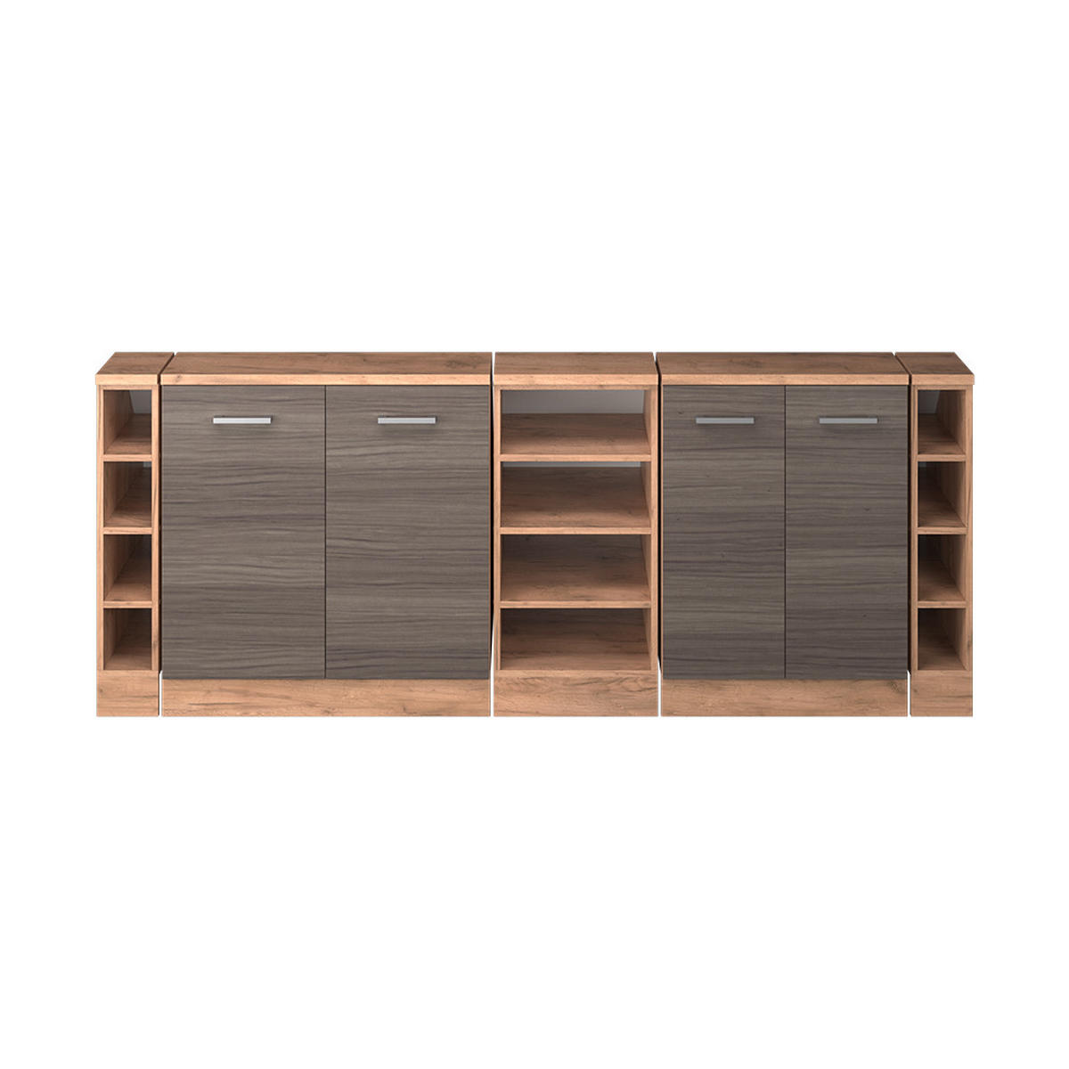 KUHINJSKI ORMAR ZA KOSINE KROVA R-Line Plemenita Siva 210 cm Set od 5 ormarićnih korpusa, dubina 60 cm - hrast medunac/siva, drvni materijal (210/83.8/60cm) - Vicco