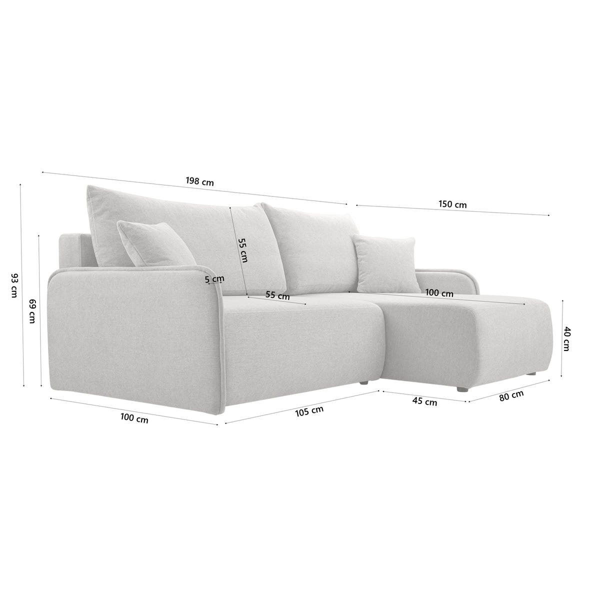 ECKSOFA BLIKO mit Schlaffunktion, Hellgrau - Hellgrau, Textil (198/150cm) - Fedve