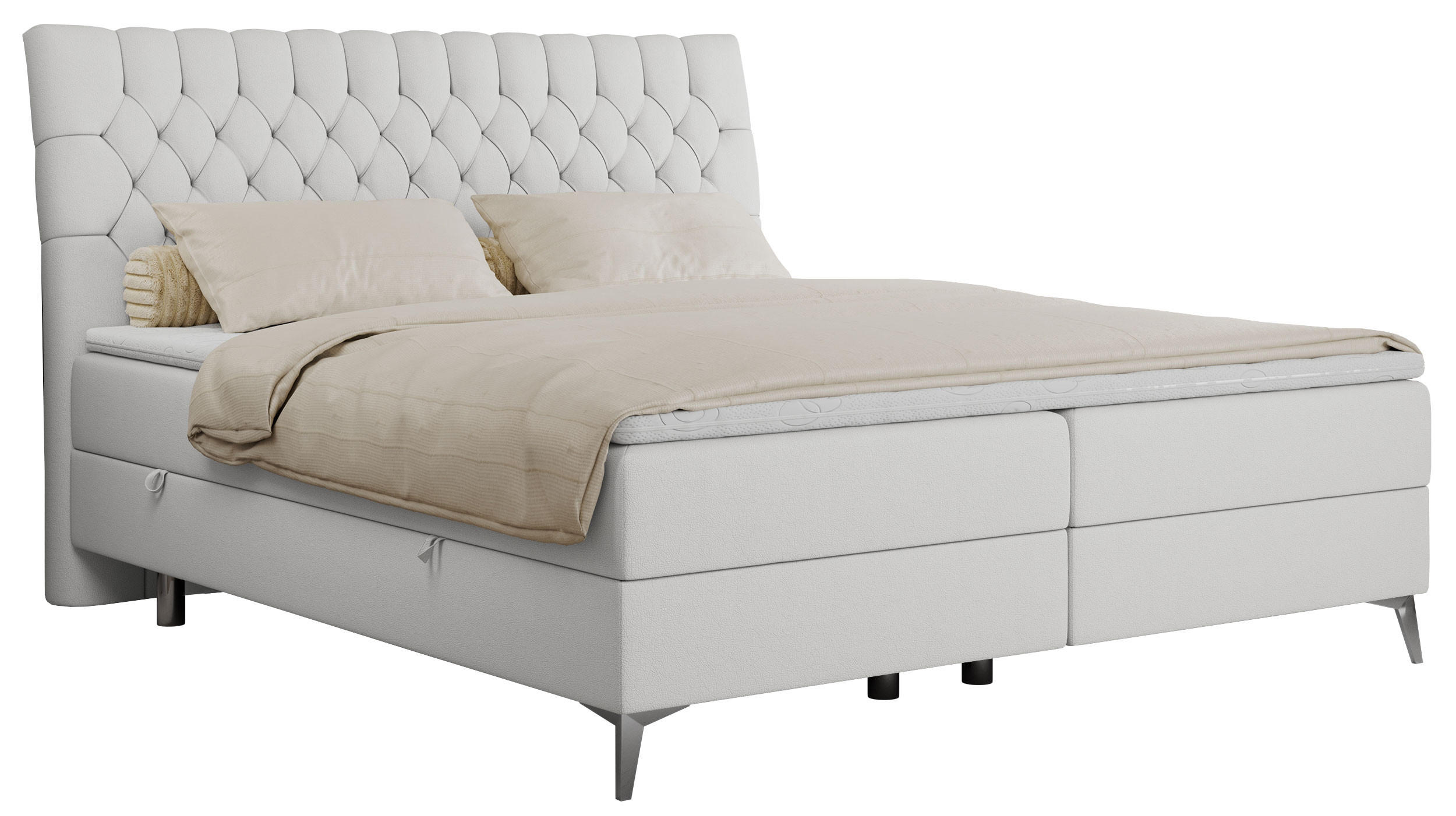 BOXBETT MILEN 160/200 Weiß Kunstleder - H4 - Weiß, Holz/Textil (160/200cm) - MKS