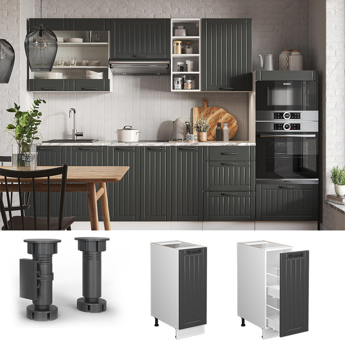 APOTHEKERSCHRANK Fame-Line Anthrazit Landhaus 30 cm, AP Eiche - Dunkelgrau/Anthrazit, Holzwerkstoff (30/82/60cm) - Vicco