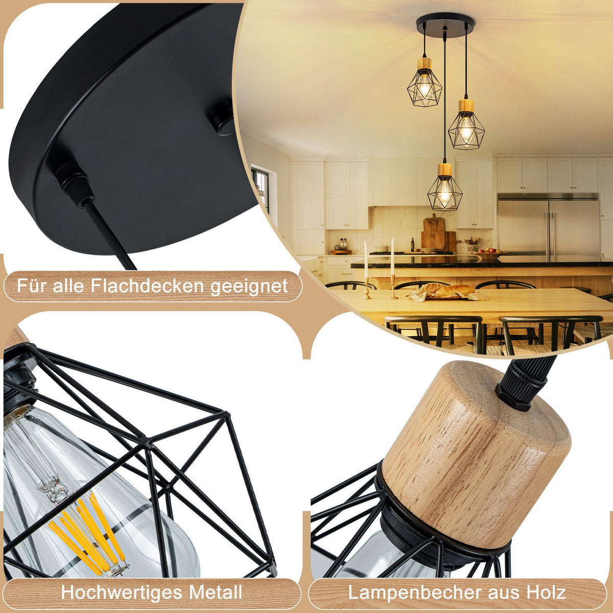 PENDELLEUCHTE BENJAMIN Ⅲ 24/15/146 cm - Schwarz, Metall (24/15/146cm) - Nettlife