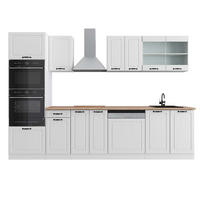KÜCHENZEILE R-Line Weiß Landhaus/Weiß 300 cm mit Hochschrank, AP Eiche - Creme/Weiß, Holzwerkstoff (300/81.6/60cm) - Vicco