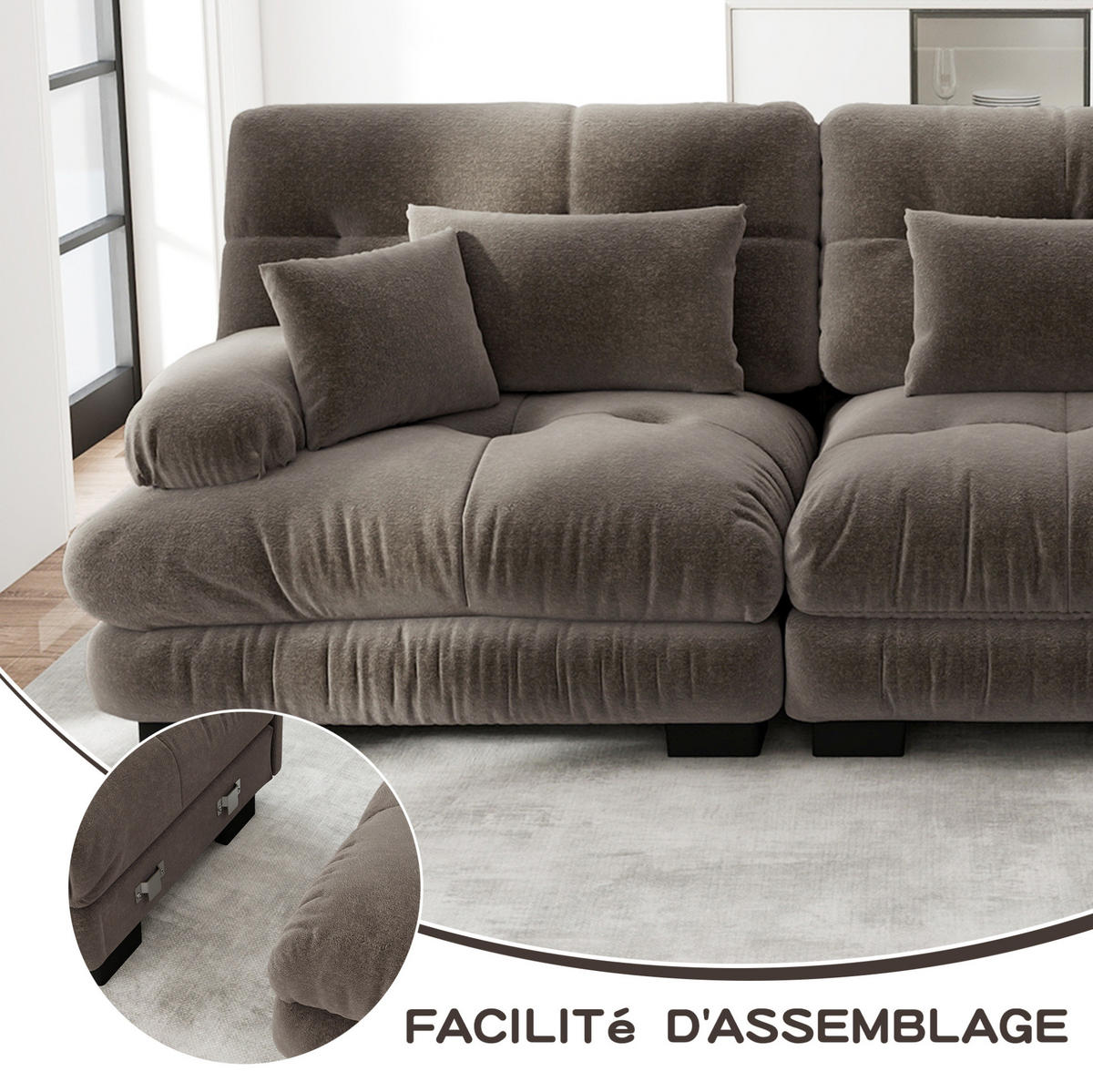 MODULARES 3-Sitzer-Ecksofa aus Chenille Braun 313x77x81 cm mit tiefem Sitz - Braun, Textil (77/313cm) - IVMEU
