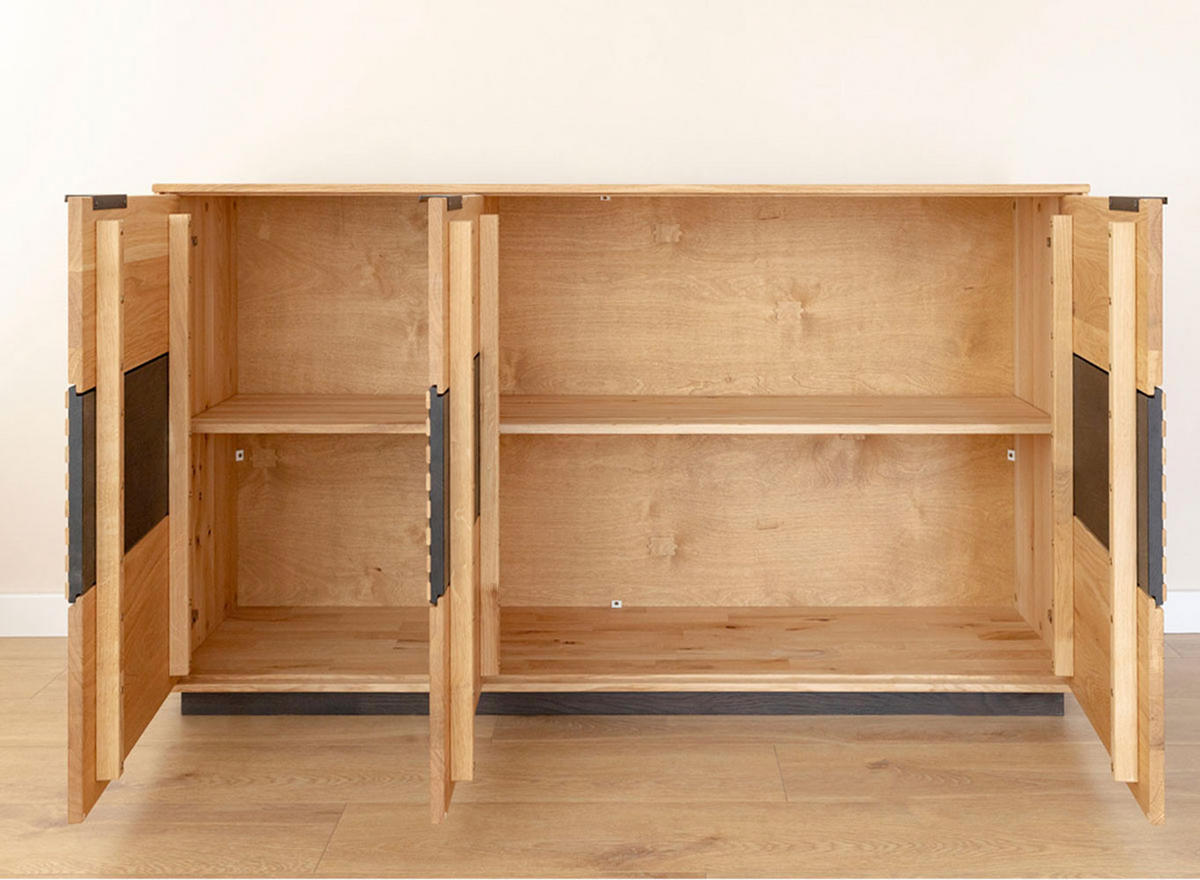 WOHNWAND Tirano 3er-Set Eiche Natur / Lamellen schwarz - Eichefarben/Multicolor, Holz/Metall (437/147/39cm) - Feldmann-Wohnen