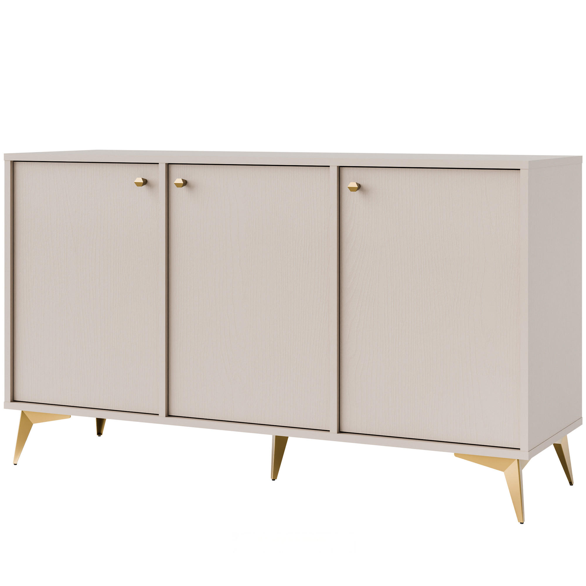 KOMMODE FLOREN, Creme/Gold - Creme, Holzwerkstoff/Metall (124.5/72.4/40.8cm) - KONSIMO®