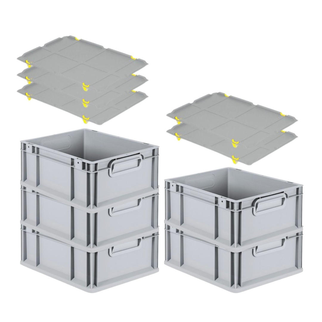 EUROBOX 5x Nextgen Economy Mit Auflagedeckel Grau/Gelb Griffe Geschlossen 16 Liter - Gelb, Kunststoff (30/17/40cm) - PROREGAL
