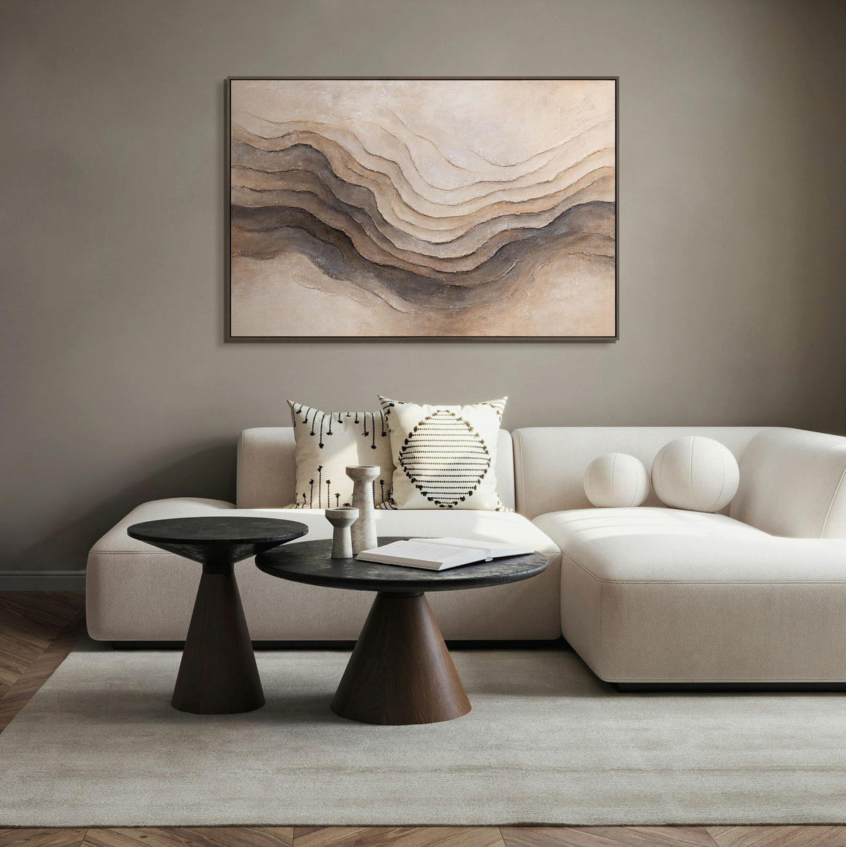 GEMÄLDE Erinnerung der Erde Schattenfugenrahmen Eichefarben 140x100 cm - Eichefarben, Holz (140/100cm) - YS-art gallery