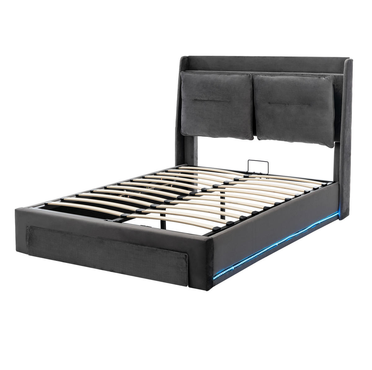 POLSTERBETT 140/190 cm Grau aus Samt mit Stauraum und LED-Beleuchtung - Dunkelgrau, Textil (140/190cm) - Flora Grace