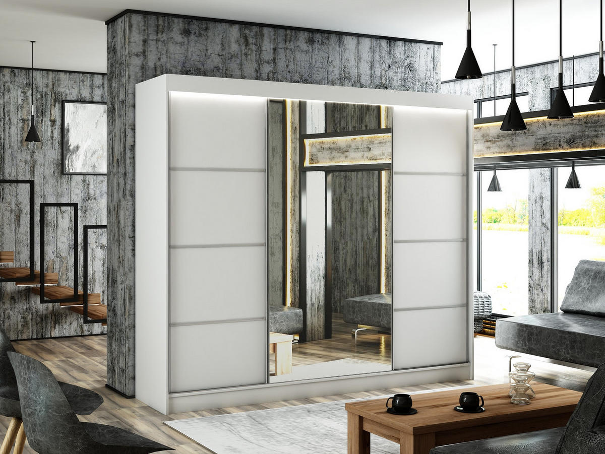 SCHIEBETÜRENSCHRANK RABI - Weiß, Holzwerkstoff (250/215/61cm) - Meblini