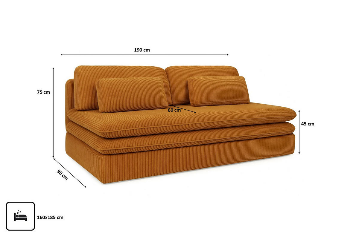 SCHLAFSOFA Mit Bettkasten OLIA, Stoff Poso, Senffarbe - Gelb, Holz (190/75/90cm) - Kaiser Möbel