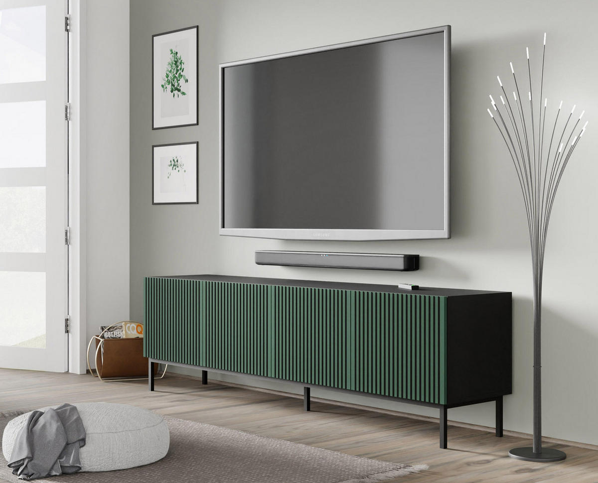 TV-LOWBOARD SCHWARZ - Schwarz/Grün, Holzwerkstoff (200/58/42cm) - FURNLUX