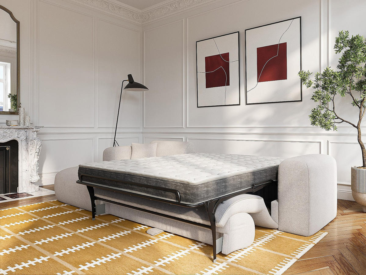 SCHLAFSOFA - 5 Personen - stoff - beige Pogni - Beige, Kunststoff/Textil (299/73/165cm) - Vente-Unique