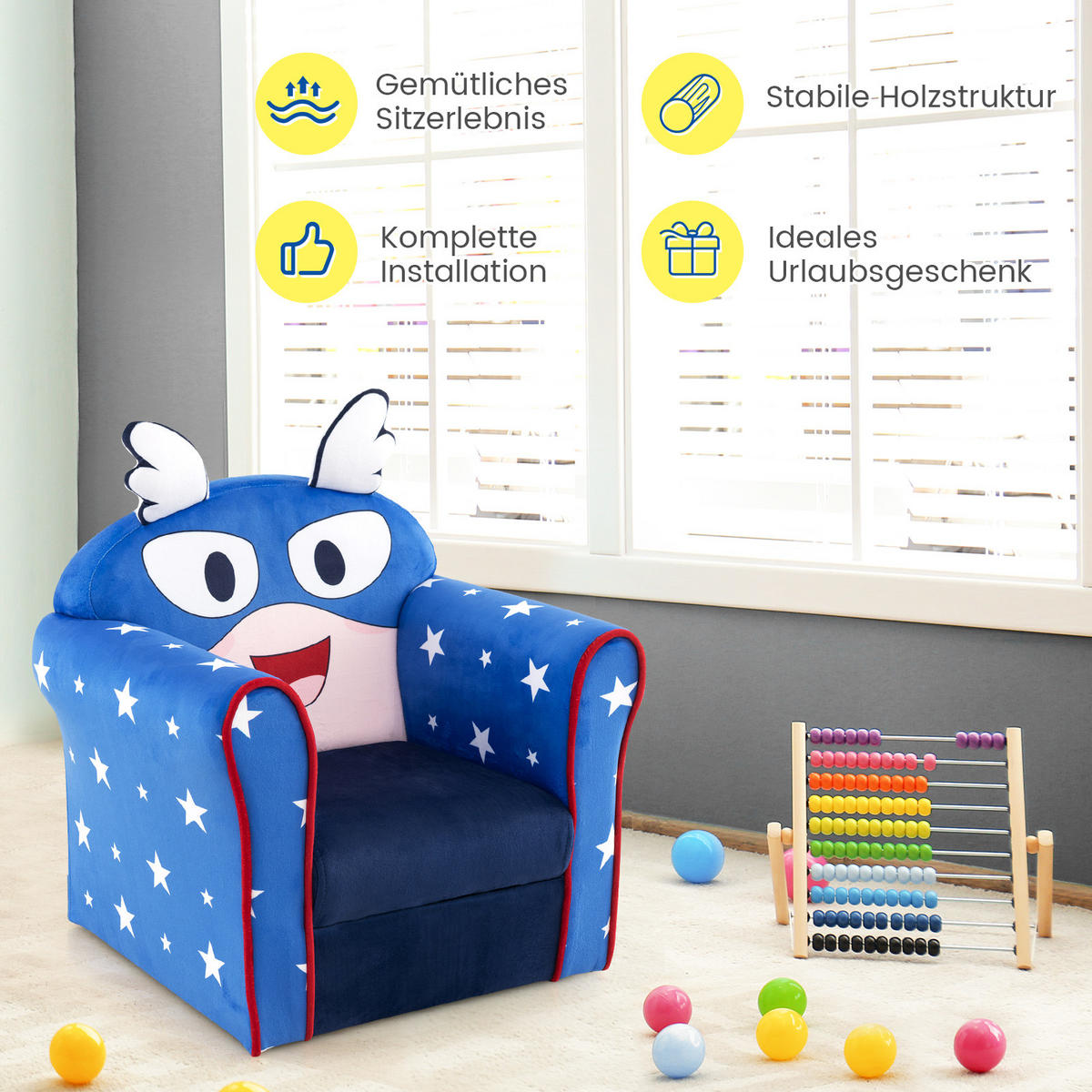KINDERSOFA 54cm Blau - Blau, Holz (40/54/50cm) - COSTWAY