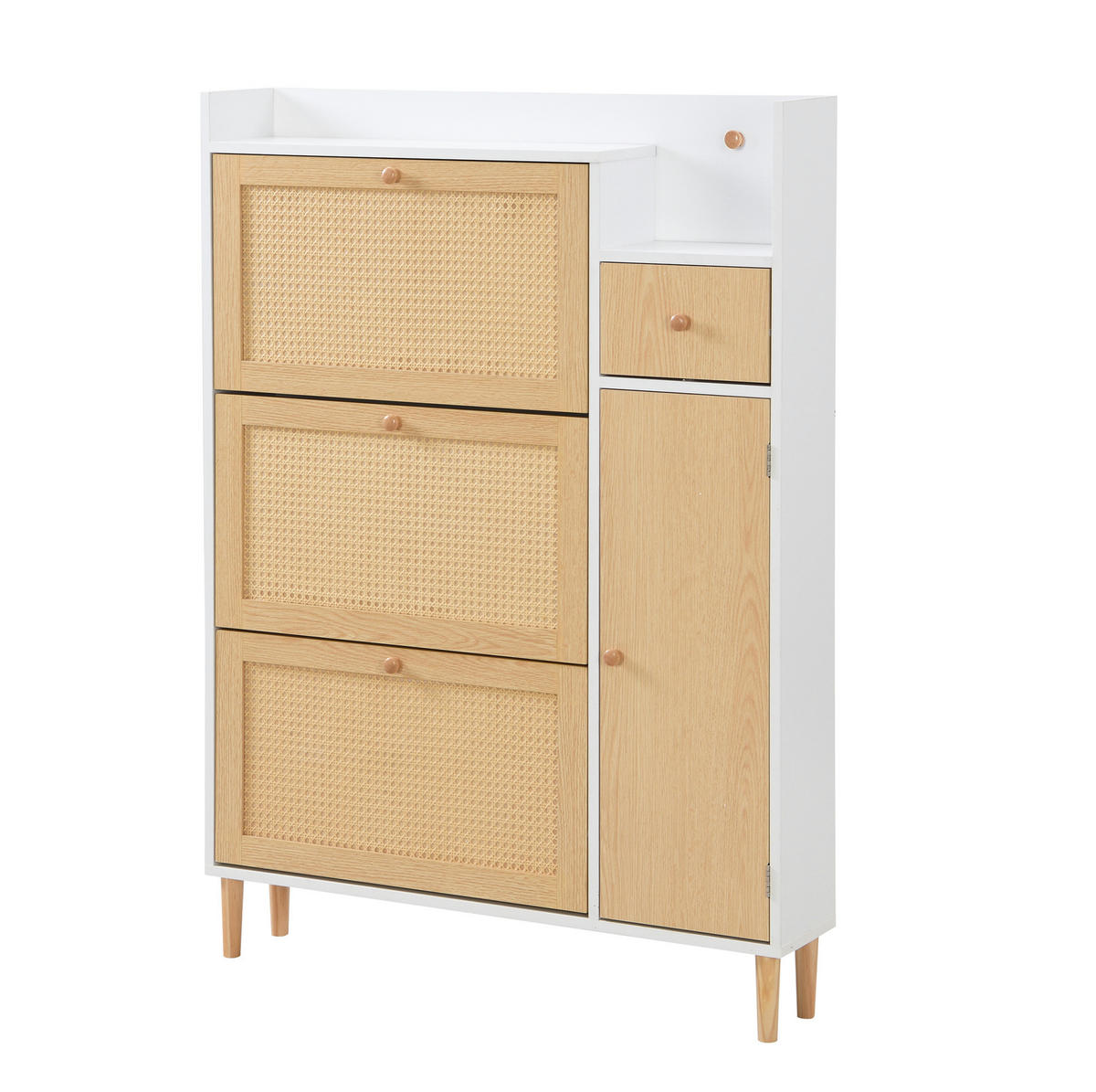 SCHUHSCHRANK 90/125/17 cm in Natur/Weiß mit 3 Klappen und 1 Schublade - Weiß, Holzwerkstoff (90/125/17cm) - Flora Grace