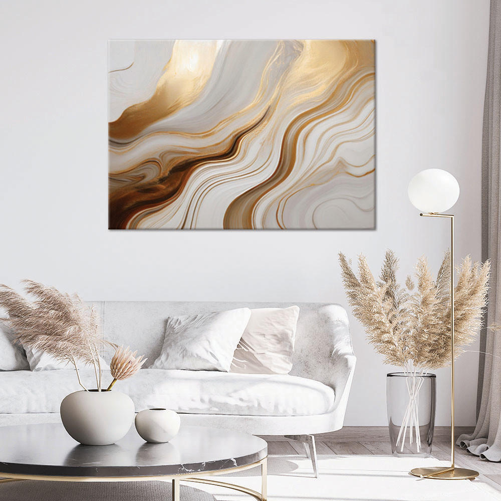 LEINWANDBILD Marmor mit goldenem abstraktem Beige 100x70cm - Goldfarben, Textil (100/70cm) - Feeby