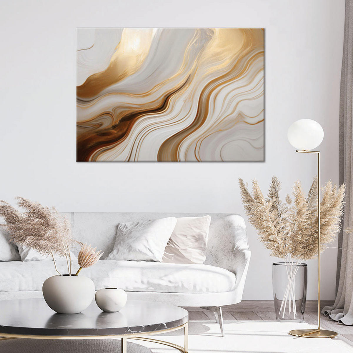 LEINWANDBILD Marmor mit goldenem abstraktem Beige 100x70cm - Goldfarben, Textil (100/70cm) - Feeby