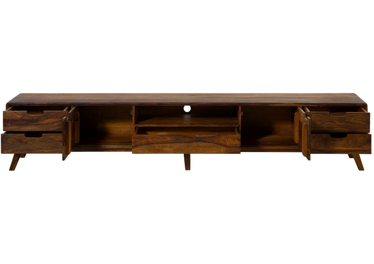 TV-BOARD Sheesham 260x40x48 walnuss gewachst MALMÖ 2 #126 - Dunkelbraun, Holz (260/48/40cm) - Massivmoebel24