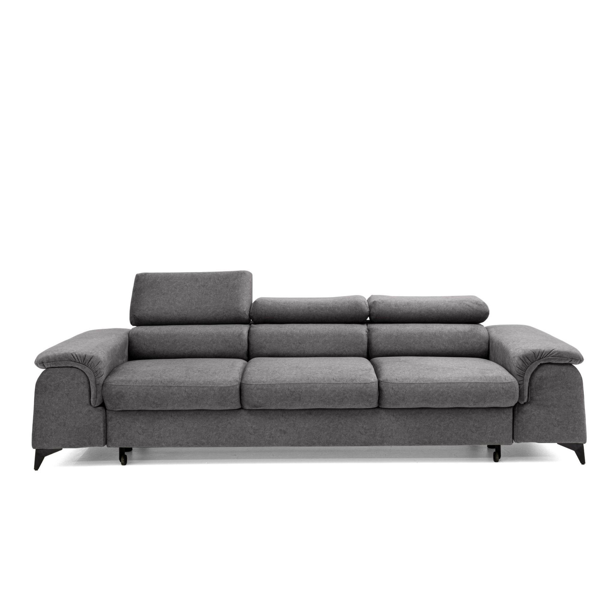 3-SITZER Sofa PLAZA mit Schlaffunktion 127x195 Velours Grau - Schwarz/Grau, Holz/Textil (260/90/100cm) - Muffo