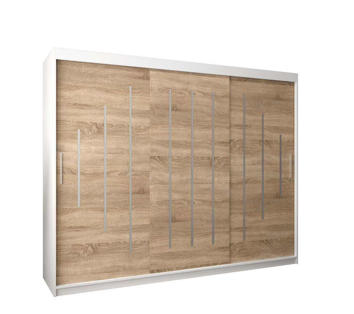 SCHWEBETÜRENSCHRANK 200/250/62 3-türig - Silberfarben/Weiß, Holz/Kunststoff (250/200/62cm) - Abiks Möbel