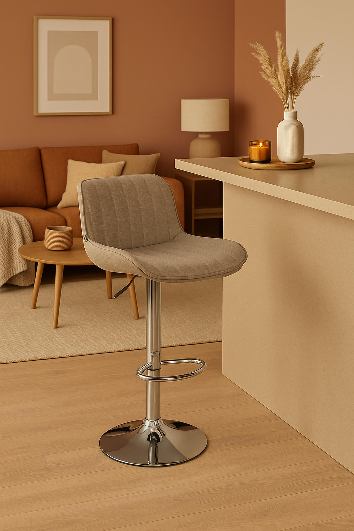 BARHOCKER 2er Set Lentos Stoff chrom taupe - Taupe/Chromfarben, Textil/Metall (50/108/50cm) - TPFLiving