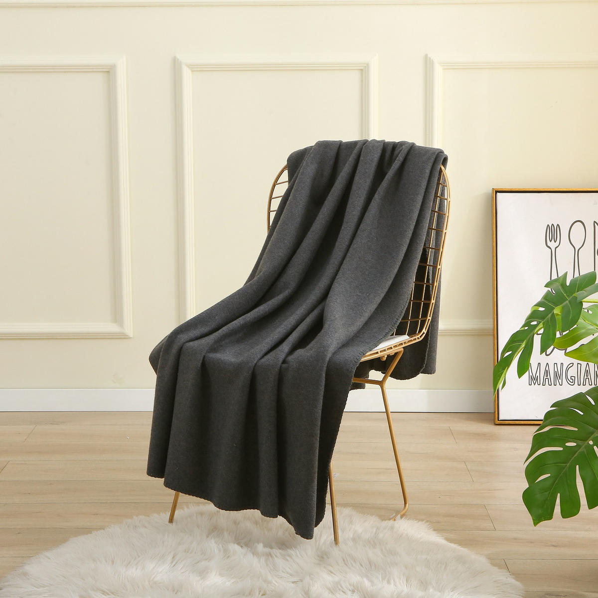 FLEECEDECKE 2er Set premium-line dunkelgrau 130/160 cm Ketteleinfassung Anti-Pilling - Dunkelgrau, Textil (130/160cm) - wometo
