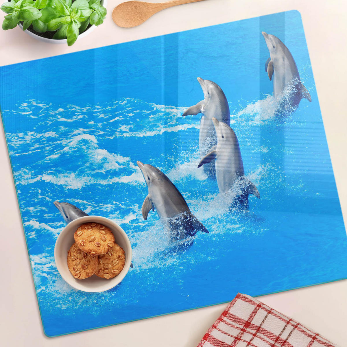 GLASPLATTE 60x52 cm Delfine - Hellblau, Glas (60/52cm) - TULUP