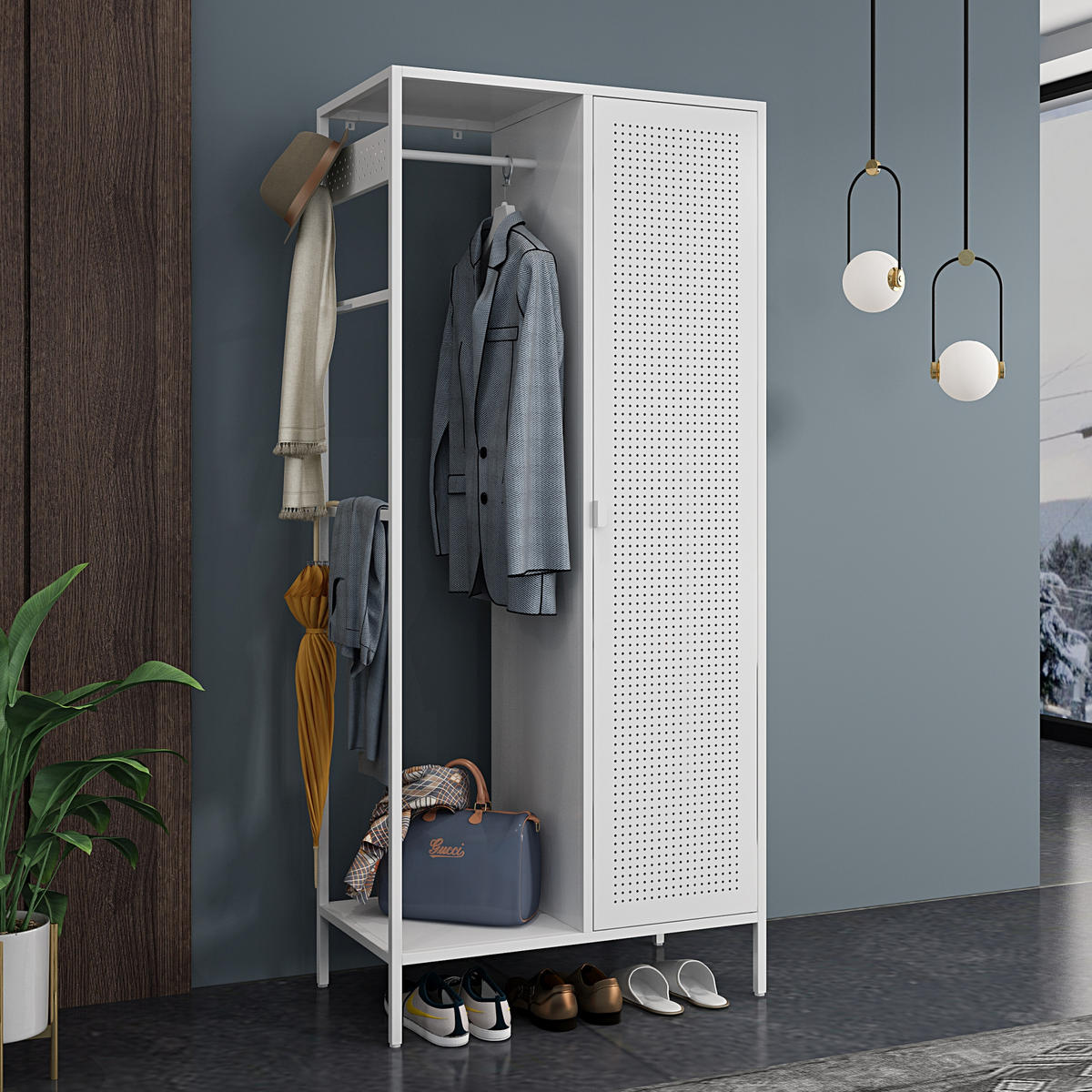 KLEIDERSCHRANK Puumala - Weiß, Metall (80/180/45cm) - [en.casa]