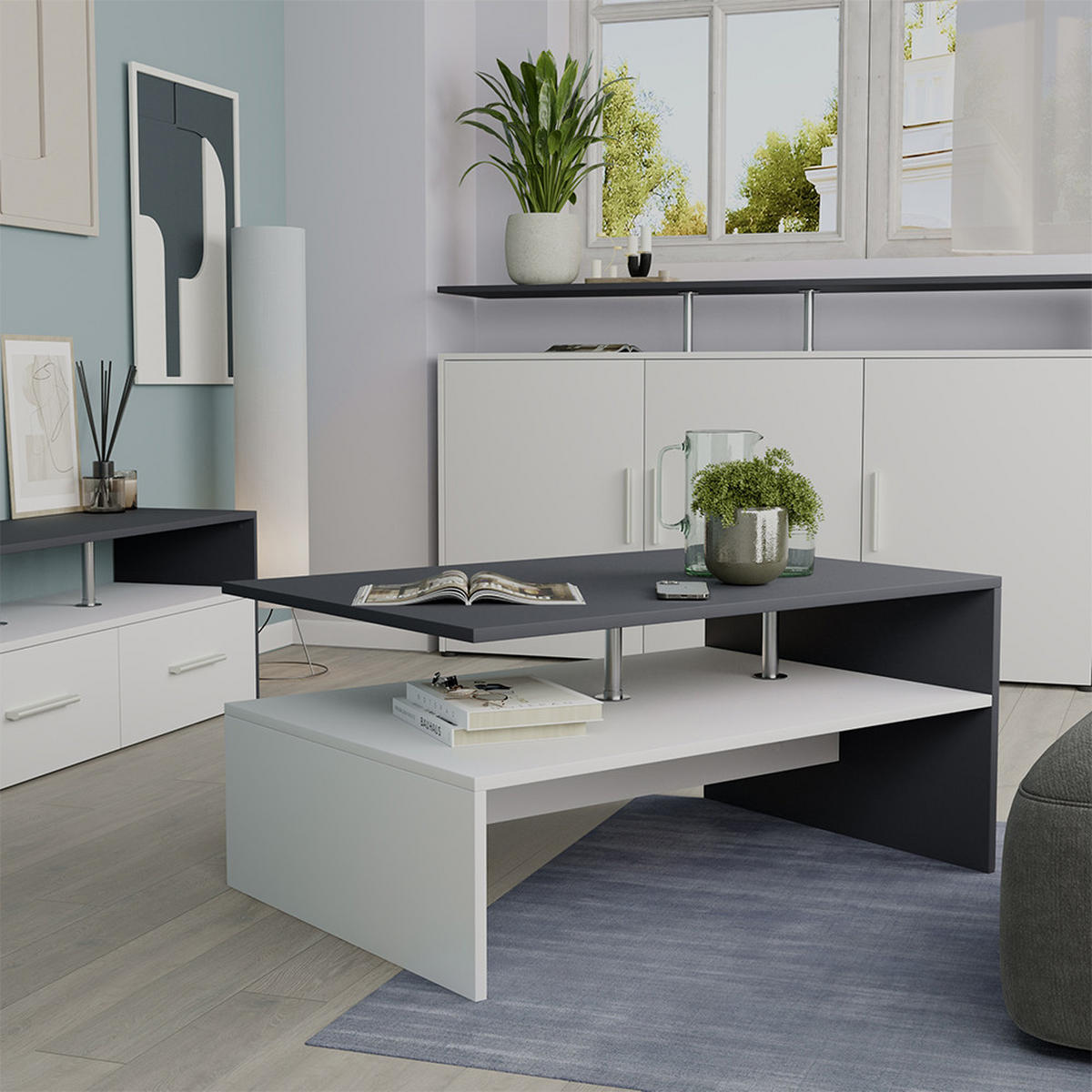 KONFERENČNÍ STŮL Amato Antracitová/bílá - antracitová, kompozitní dřevo (52.6/90/42.2cm) - Vicco