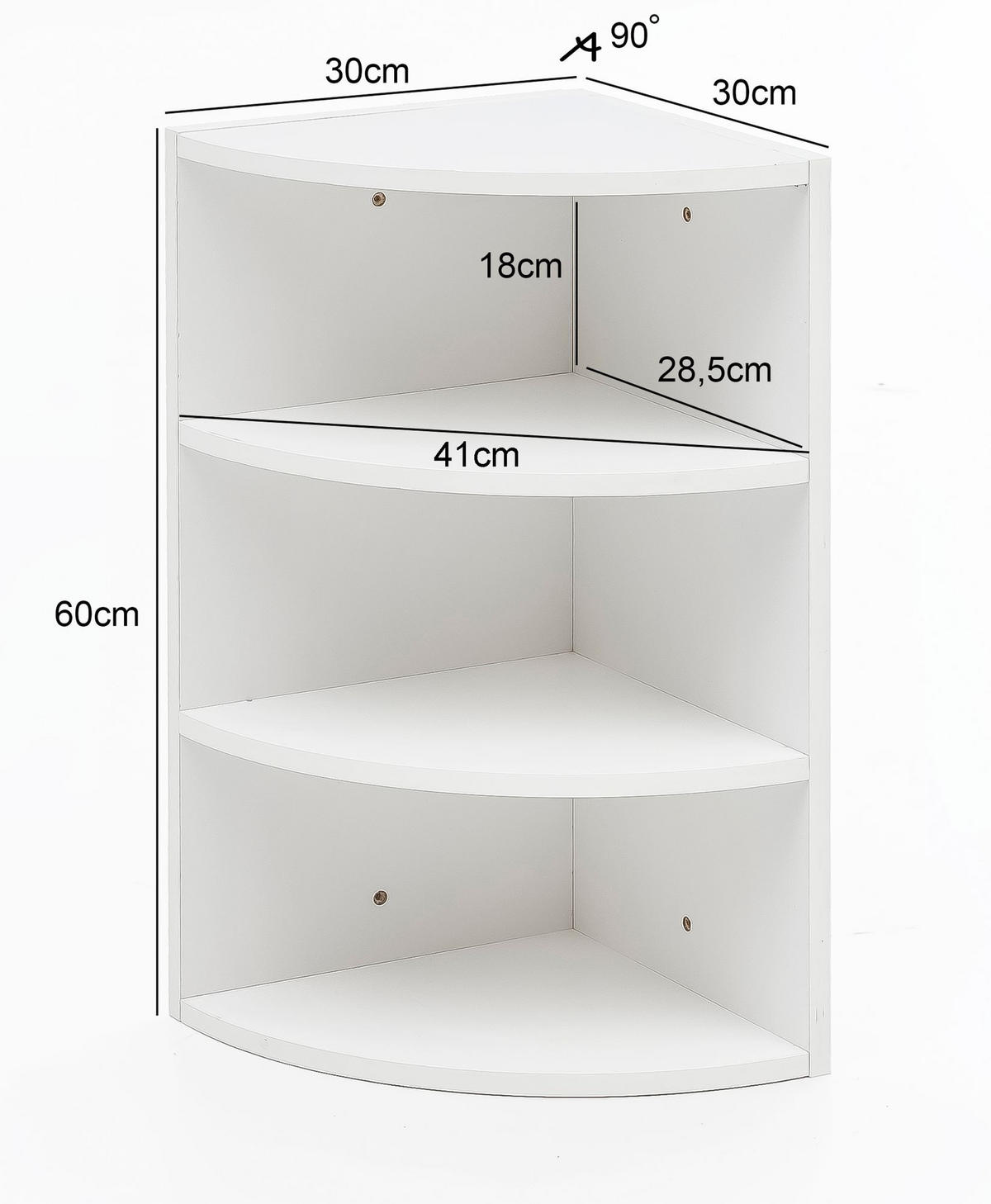 ECKREGAL NIDDA MDF Runder Front Modern, Weiß 30x30x60 cm - Weiß, Holz (30/60/30cm) - KADIMA DESIGN