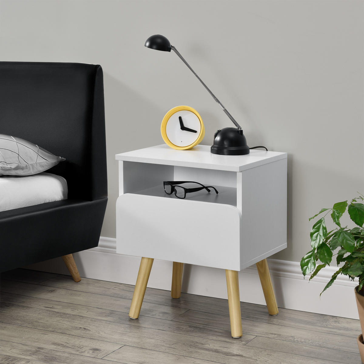 NACHTTISCH Dargaville - Weiß, Holzwerkstoff (40/50/34cm) - [en.casa]