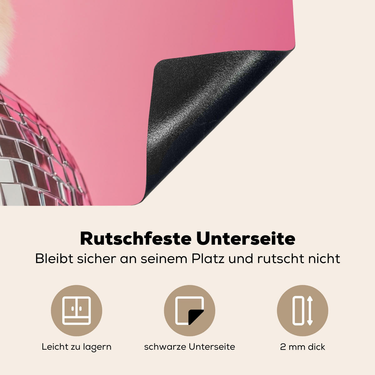 HERDABDECKPLATTE Schleife - Discoball - Kaninchen Ceranfeldabdeckung 90x52 cm - Pink, Kunststoff (90/52/0.2cm) - MuchoWow