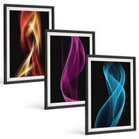 BILDER SET 3er Set - 40x60 cm Schwarzer Rahmen - Neonwellenlinien auf dunklem Hintergrund - Schwarz, Kunststoff (40/60cm) - TULUP