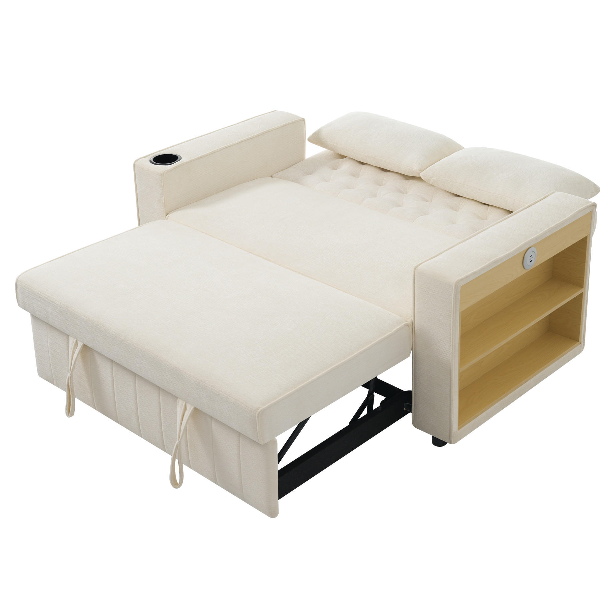 SCHLAFSOFA, Chenille mit Schlaffunktion & USB-Anschluss, 140/137/84 cm, Beige, inkl. 2 Kissen - Beige, Textil (137/84/140cm) - Redom