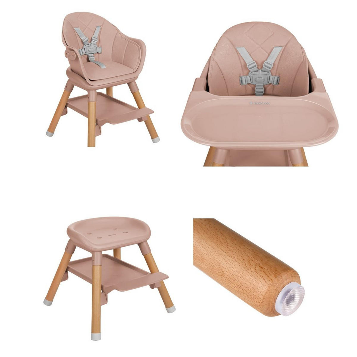 HOCHSTUHL Woody 3 in 1 pink Holzbeine Kinderstuhl Fußstütze Tablett - Rosa, Kunststoff (57/90/62cm) - Kikka boo