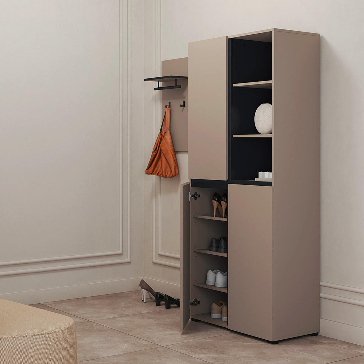 PŘEDSÍŇOVÝ NÁBYTEK Lilia Taupe - šedohnědá, kompozitní dřevo (79.5/183.5/40cm) - Petits-meubles