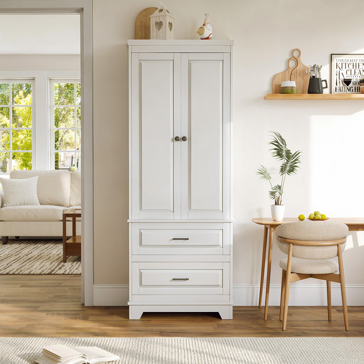 HOCHSCHRANK in Weiß 70/47/185 cm mit 2 Türen und 2 Schubladen Badezimmerschrank - Silberfarben/Weiß, Holz/Metall (47/185/70cm) - BPKADHY