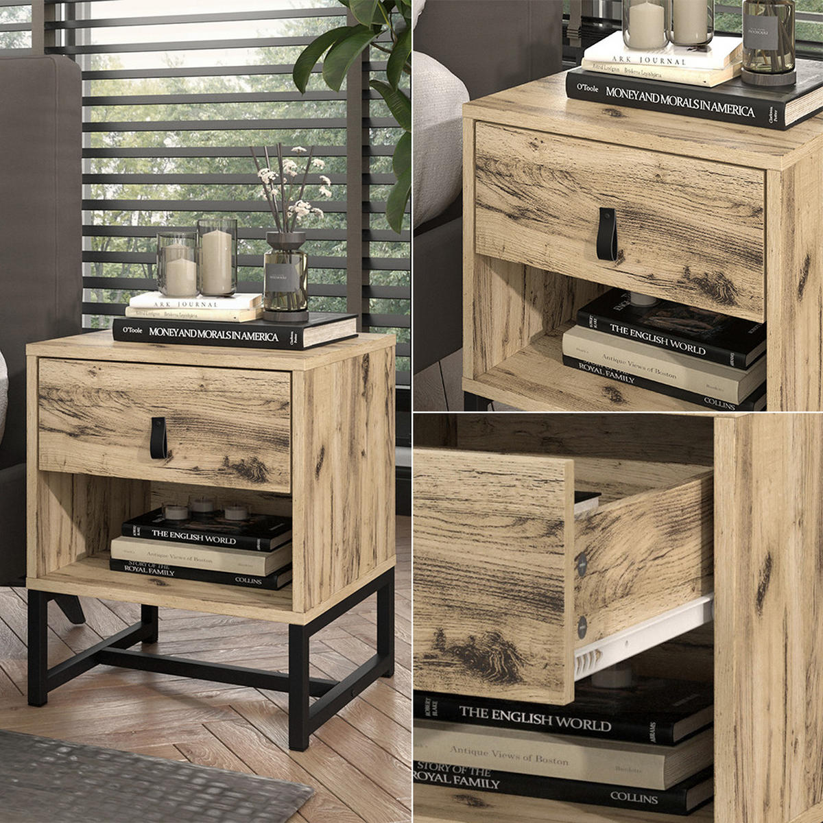 NACHTTISCH Ezra Eiche 39 x 47 cm 2er Set - Eichefarben, Holzwerkstoff (39/47/35cm) - Vicco