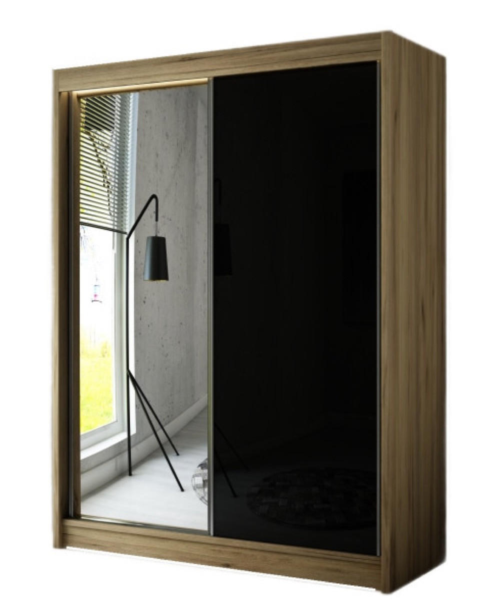 SCHRANK Schwarz VELIS Mit Spiegel 120 cm 120x61x215 cm - Transparent/Eichefarben, Holzwerkstoff (120/215/61cm) - Sepro Meble